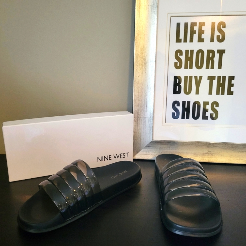 NINE WEST SERENITY SLIDES Black Size 9